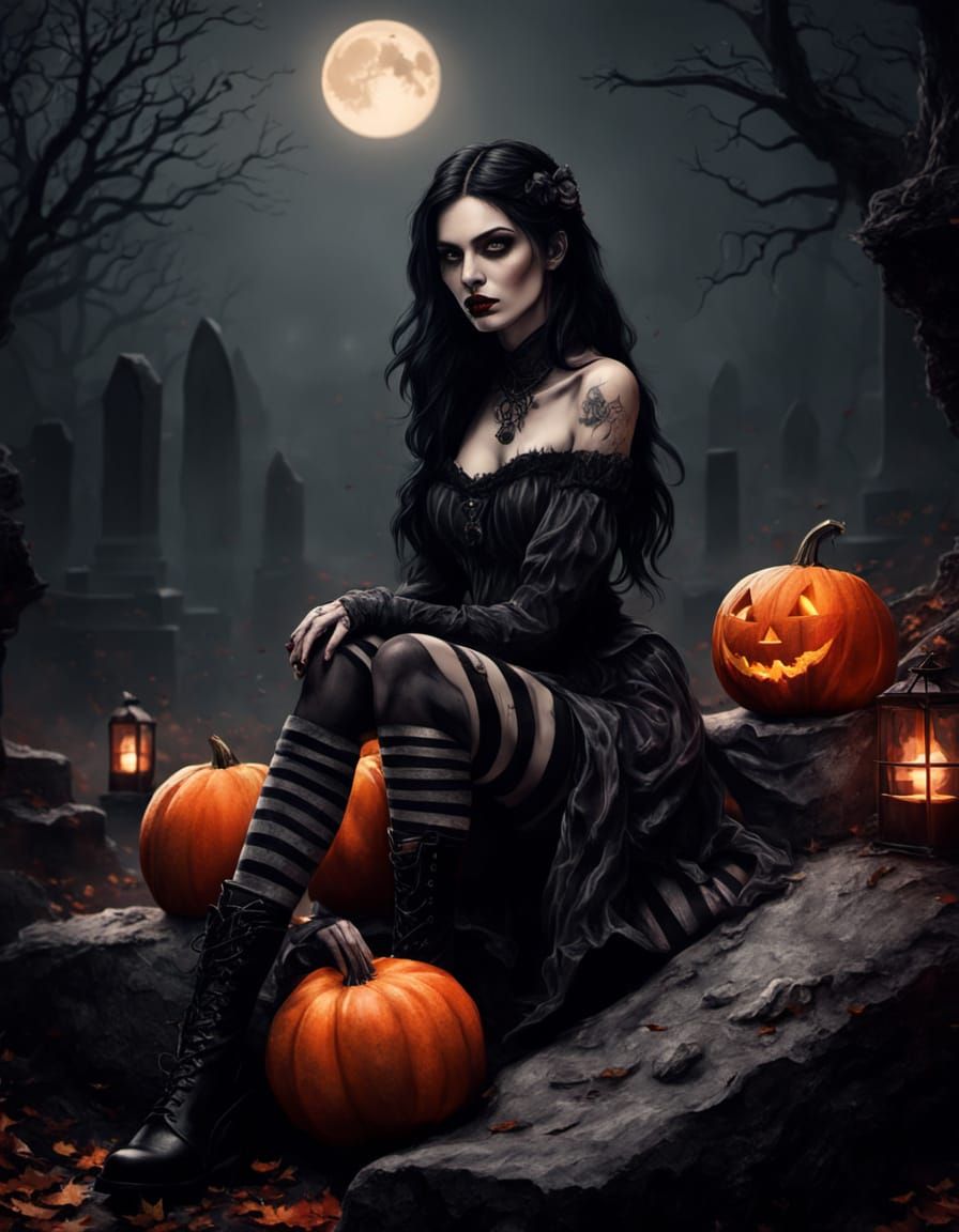 Gothic Dark Fantasy Portrait in Warm Autumn Tones