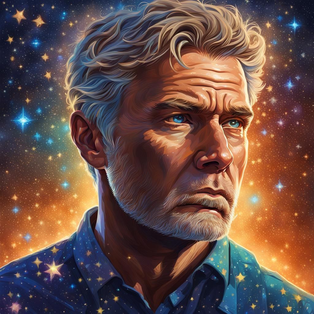 Man Under Starry Sky: Hyperrealistic Digital Art