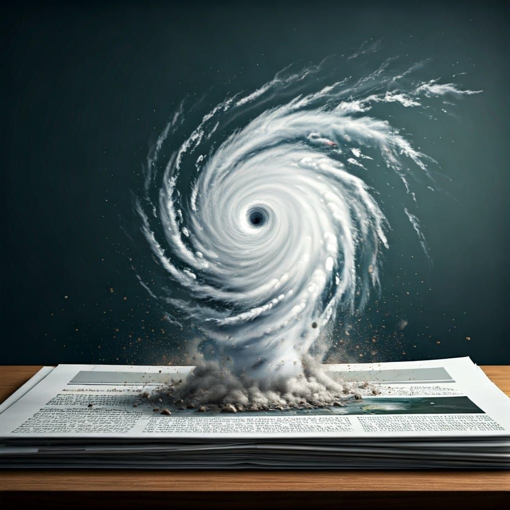 Hurricane Bursts From Newspaper in Photo Realistic Image