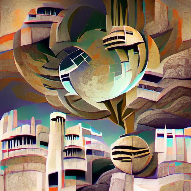 Brutalist Art Deco Planet Rendering