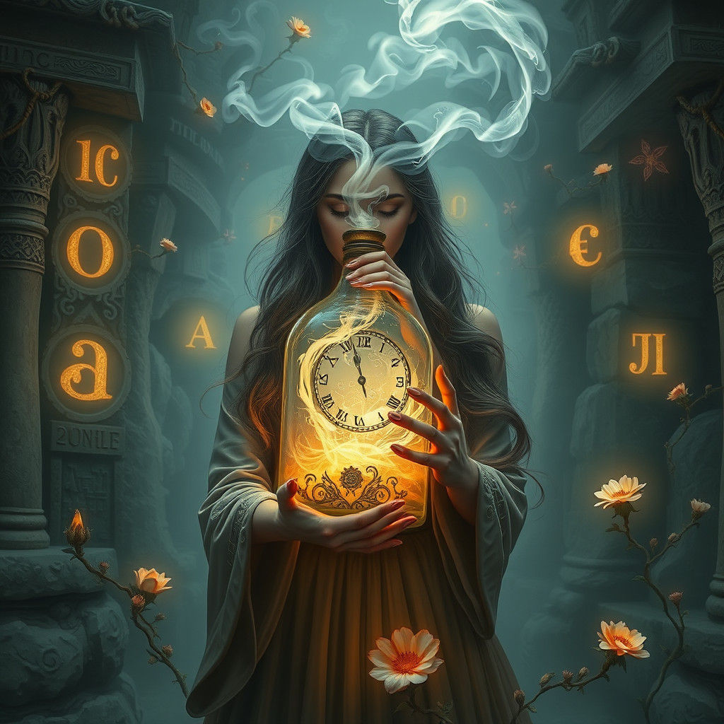 Woman with Time Bottle: Fantasy Concept Art