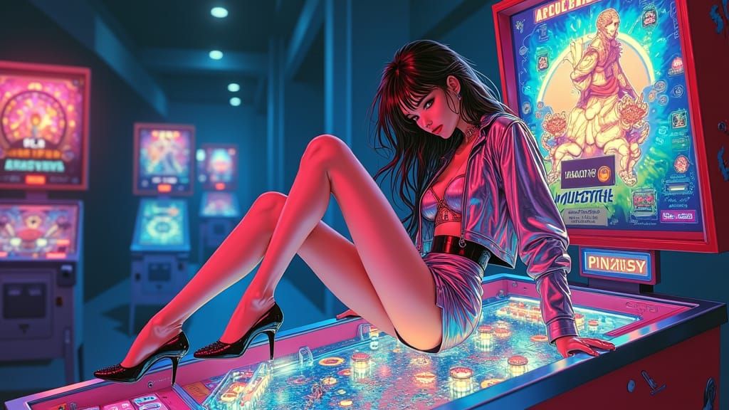 Cyborg Girl in 80s Retro-Futurism Arcade