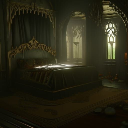 Gothic Bedroom in Dark Fantasy Style