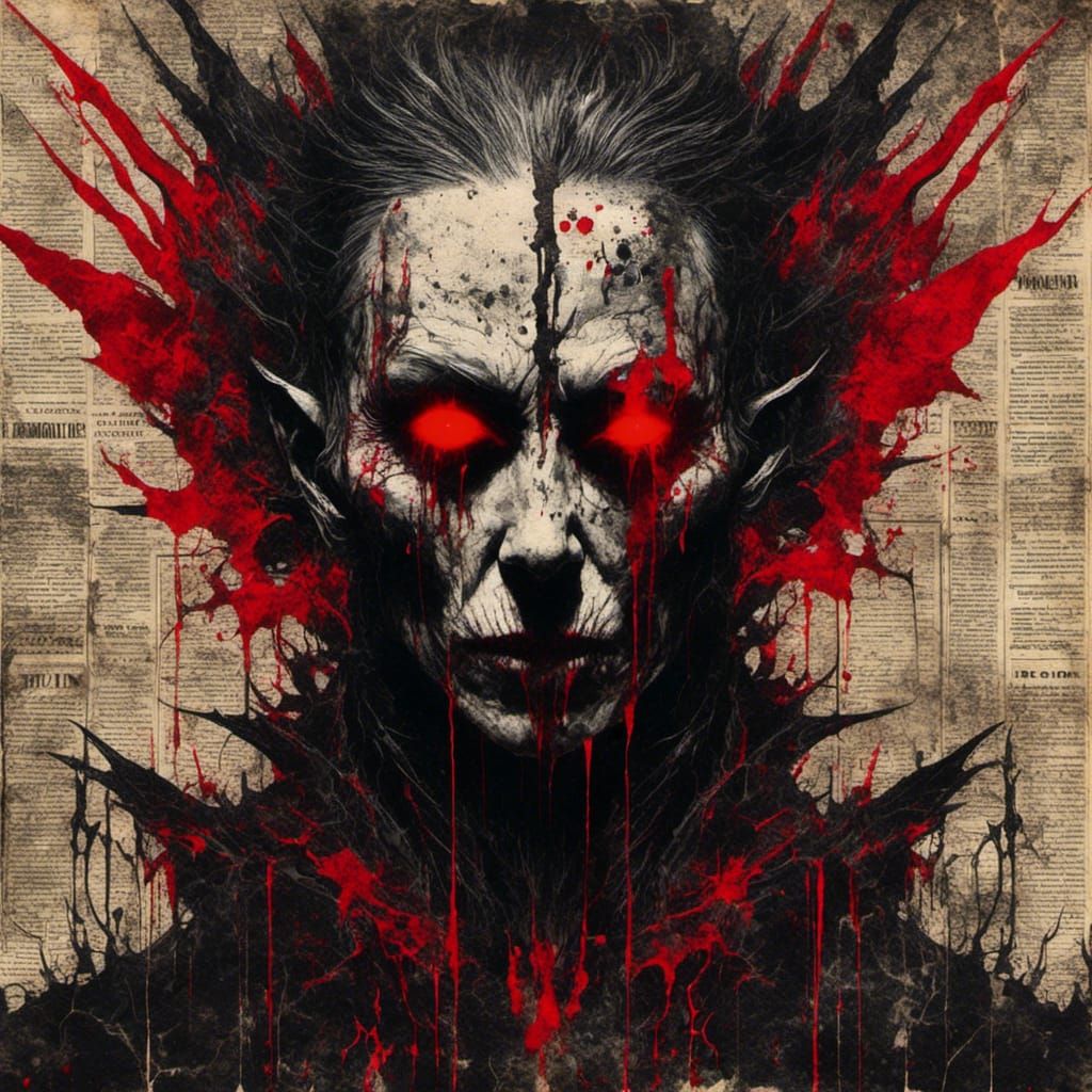 Gothic Vampire Portrait in Dark Collage Art