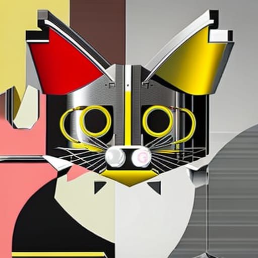 Atompunk Robot Cat in Retrofuturistic Style