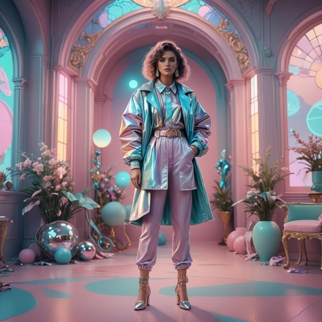 80's Pastel Fashion: Stylish Woman in Matte Painting