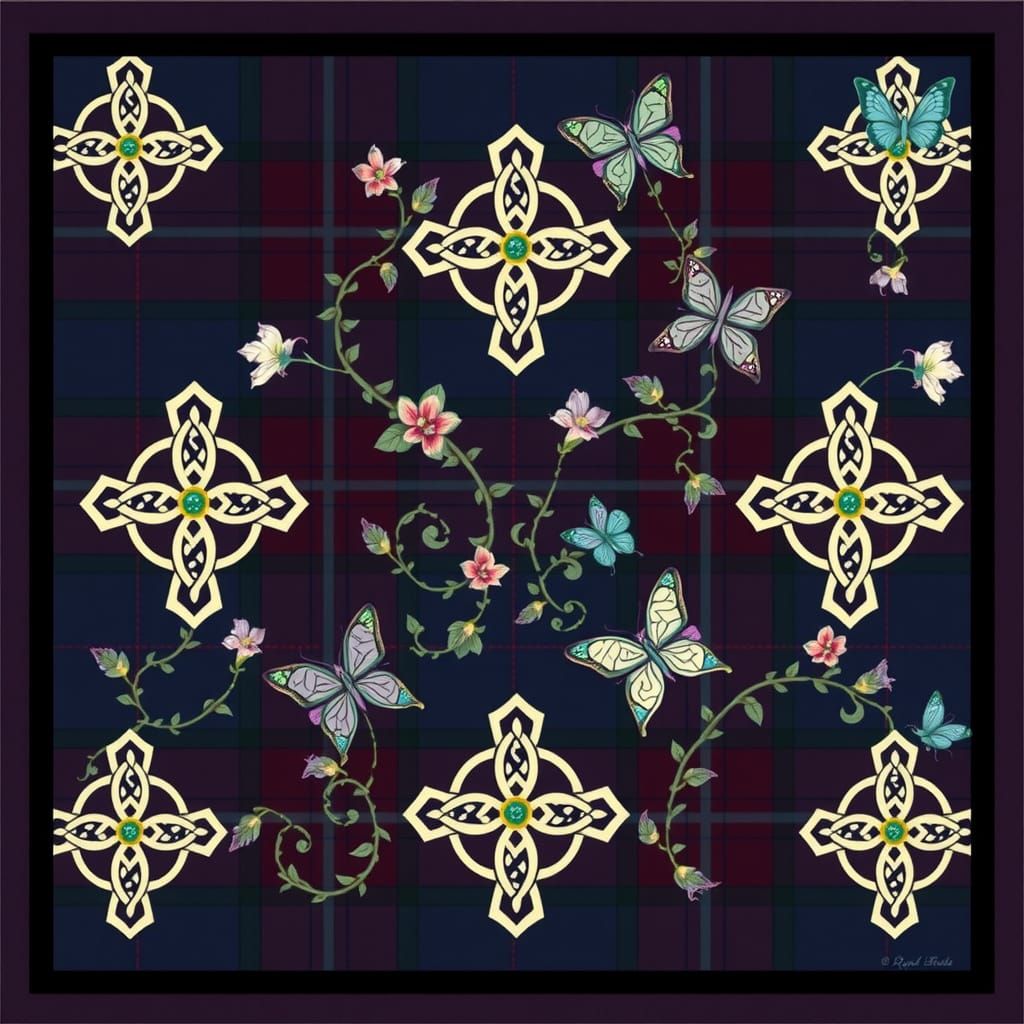 Traditional Celtic-Inspired Fabric Tile with Celtic Crosses ...