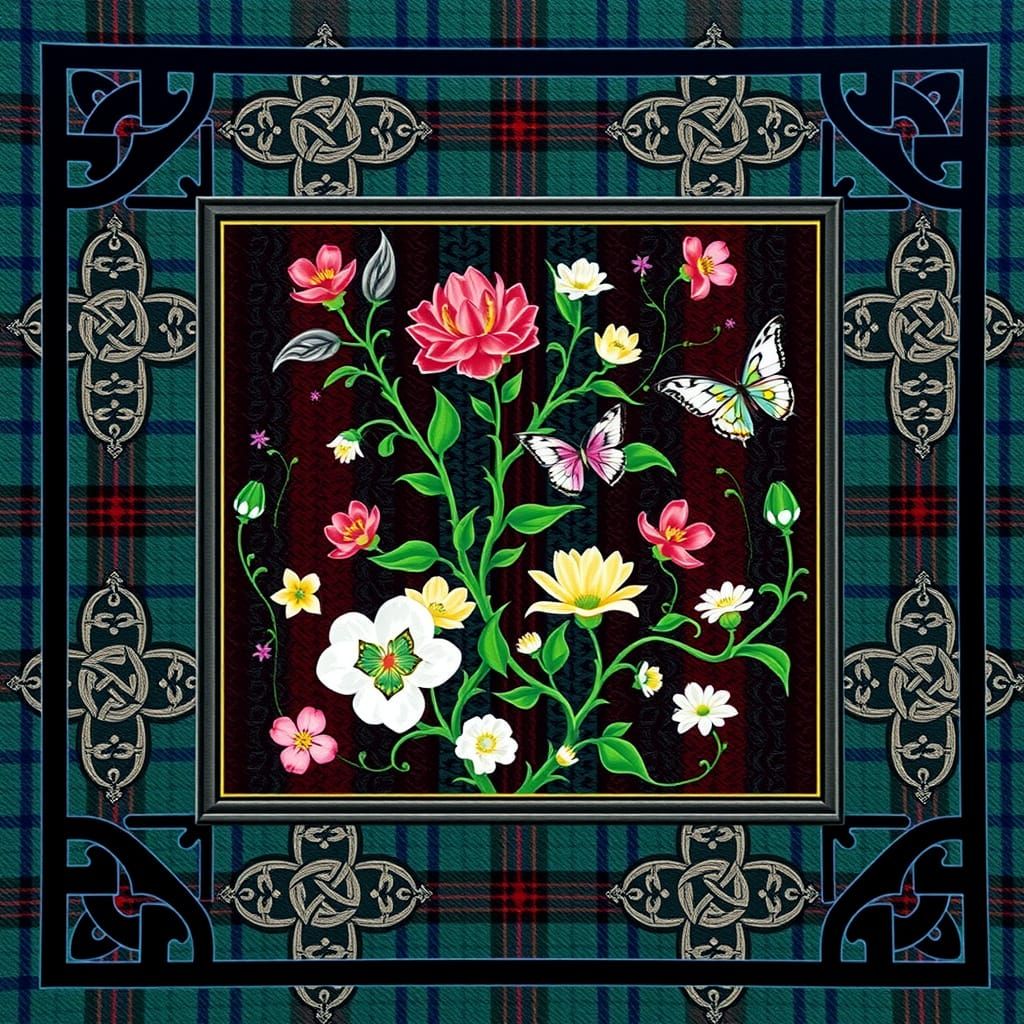 Intricate Celtic Fabric Tile with Celtic Crosses and Trinity...