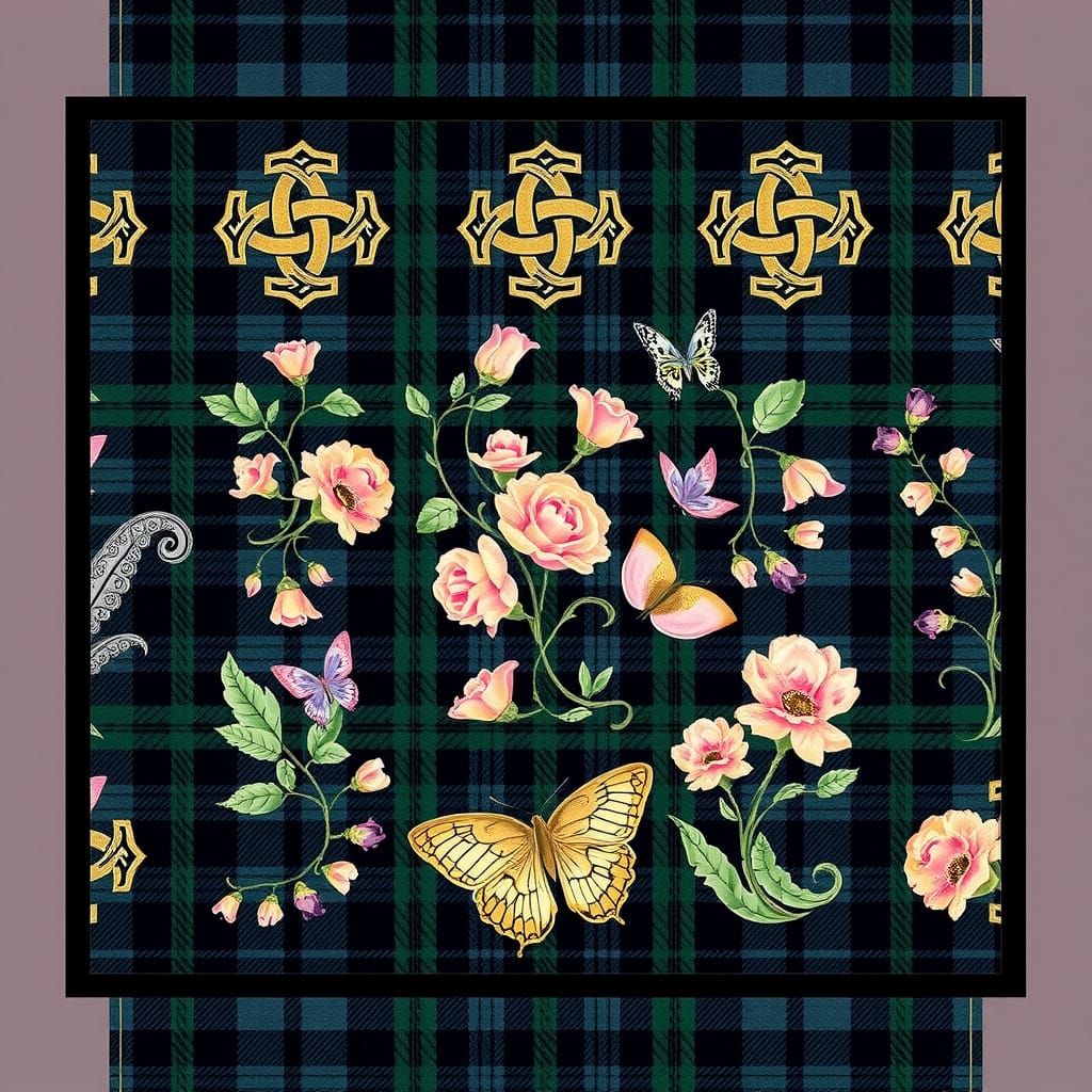 Celtic-Inspired Repeating Fabric Tile in Traditional Black F...
