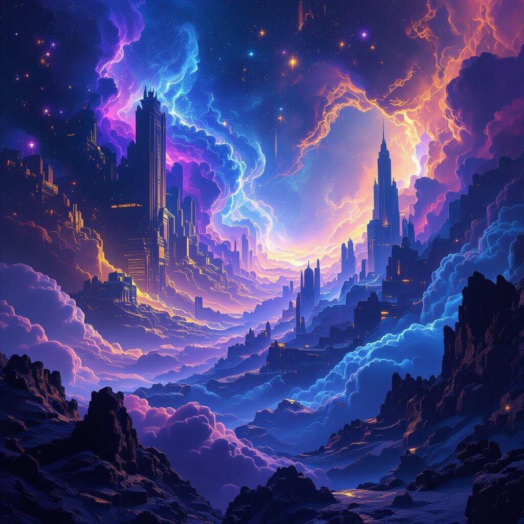 Cosmic Quantum Dimensions: Surreal Digital Matte Painting