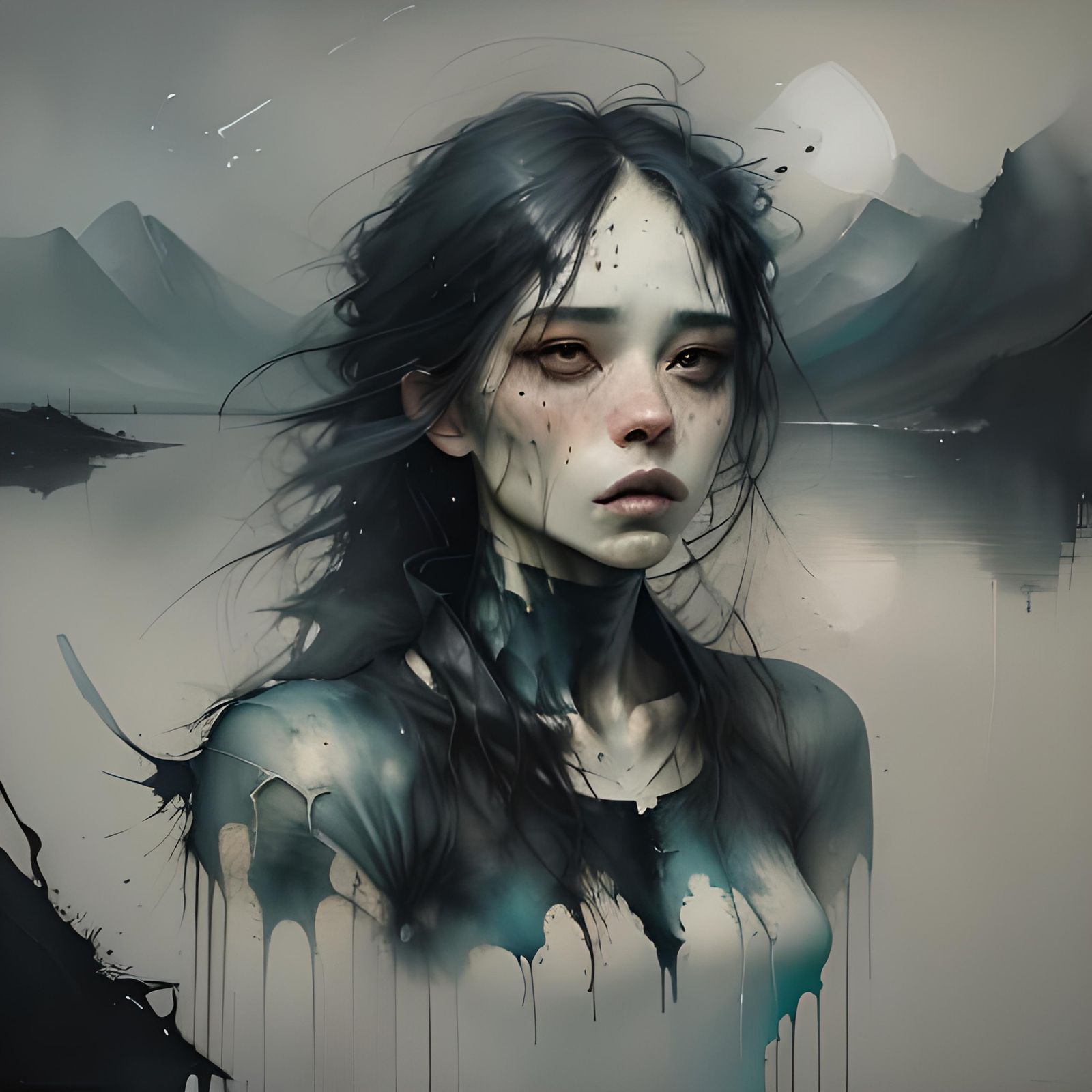 Winter Lake Landscape: Minimalist Impasto Painting