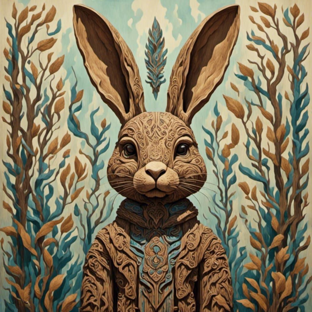 Tribal Ink Bunny Totem in Impressionistic Style