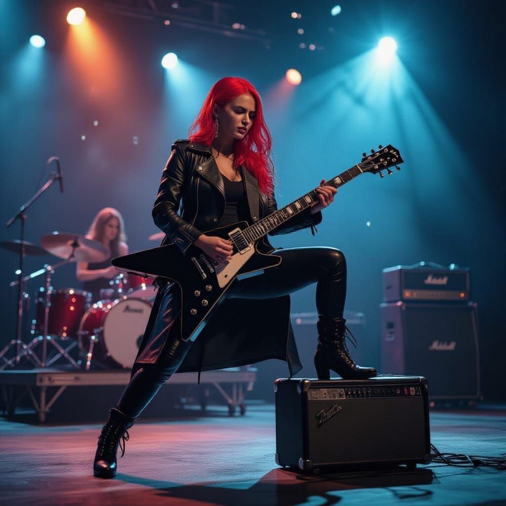 Female Guitarist Solo Under Starry Night Sky