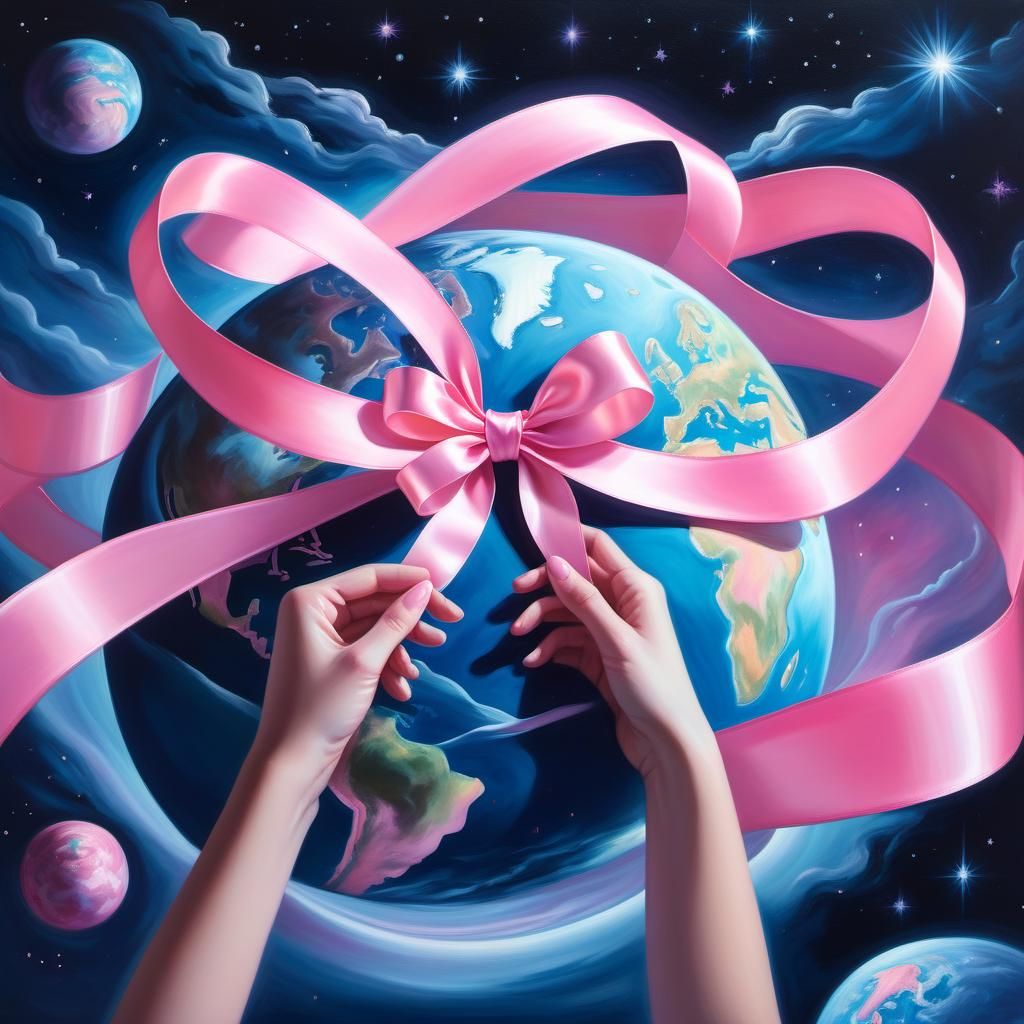 Earth Wrapped in Ribbon: Surrealist Oil Painting
