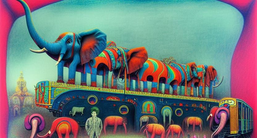 Surreal Circus Train Inspired by Tonalism and Cel-Shading