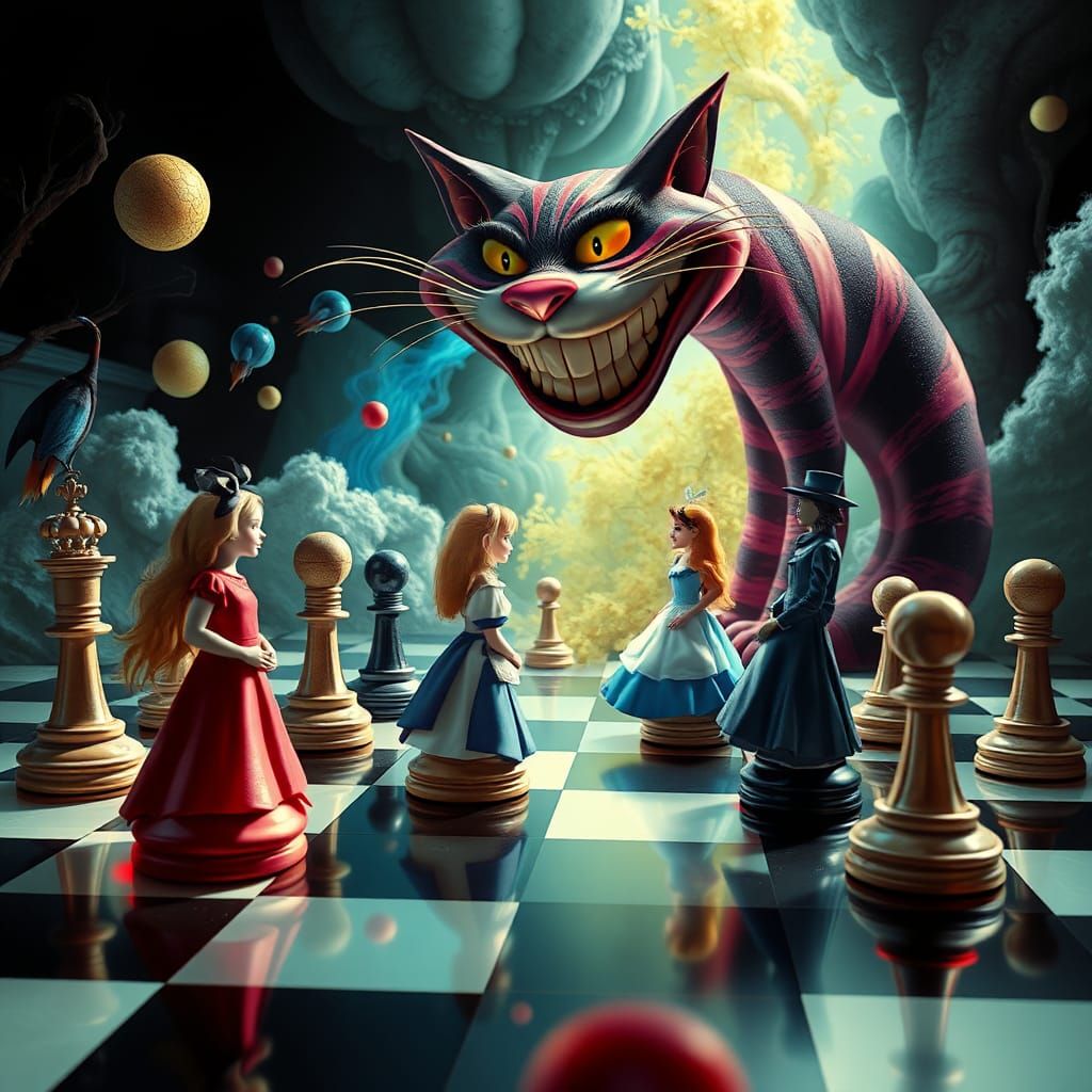 Alice in Wonderland Chess in Surrealist Style