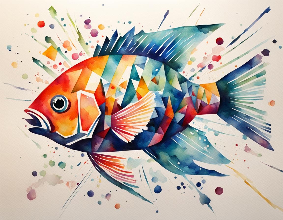 Impressionist Watercolor Fish Exploding Geometrically