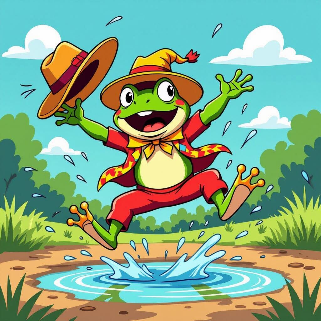 Frog's Shocking Fall: Hanna-Barbera Cartoon Style