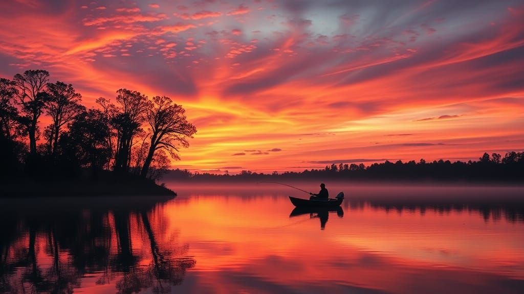 Serene Sunset Lake Scene in Vibrant Colors