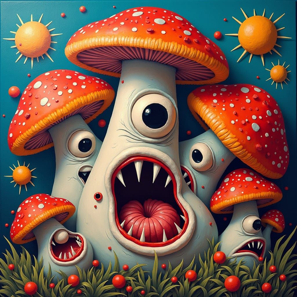 Cannibalistic Mushrooms in Cubist Art Deco Style