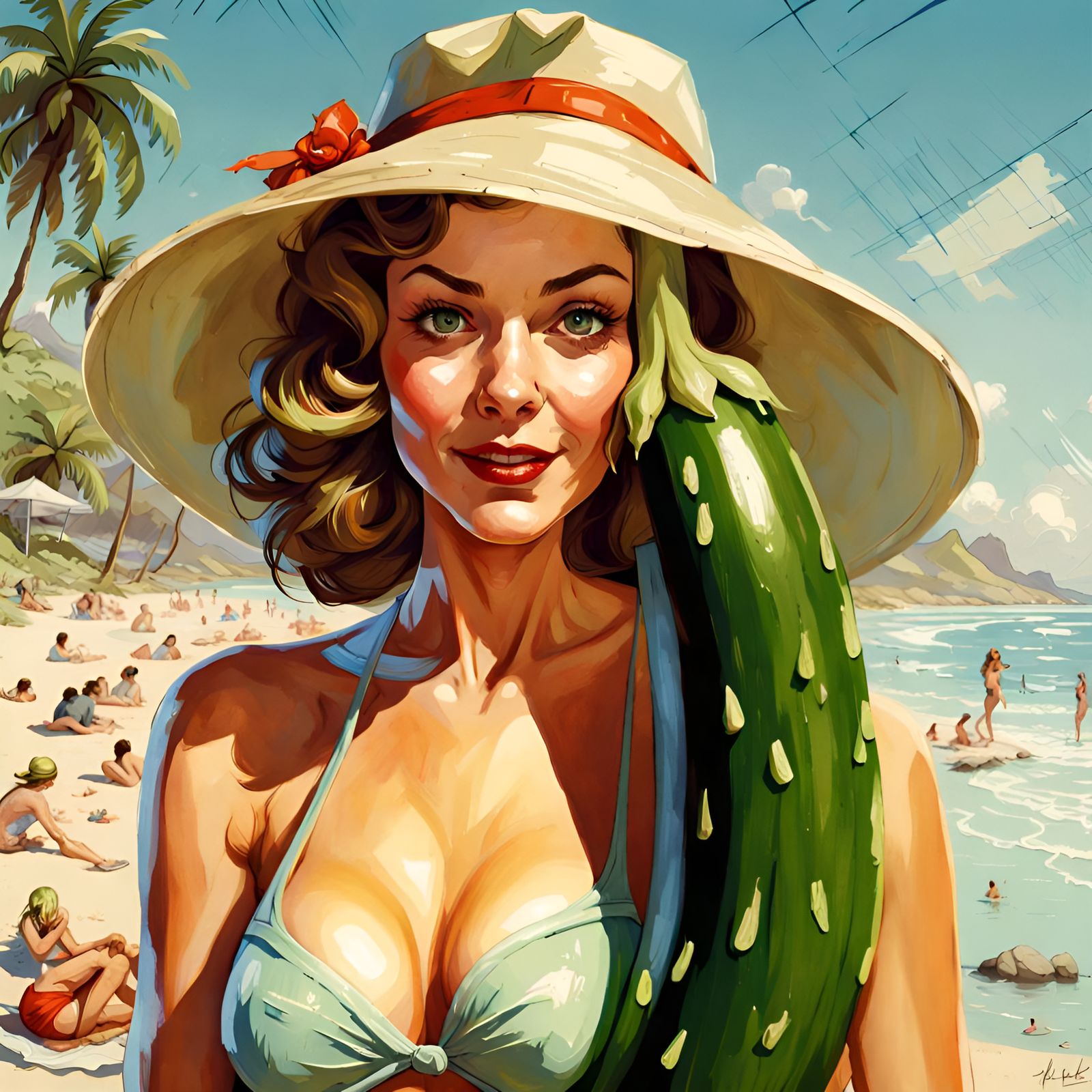 Zucchini Pin-Up Portrait in Digital Illustration Style