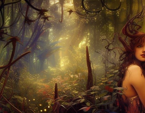 Mysterious Enchanted Forest with Bioluminescent Insects