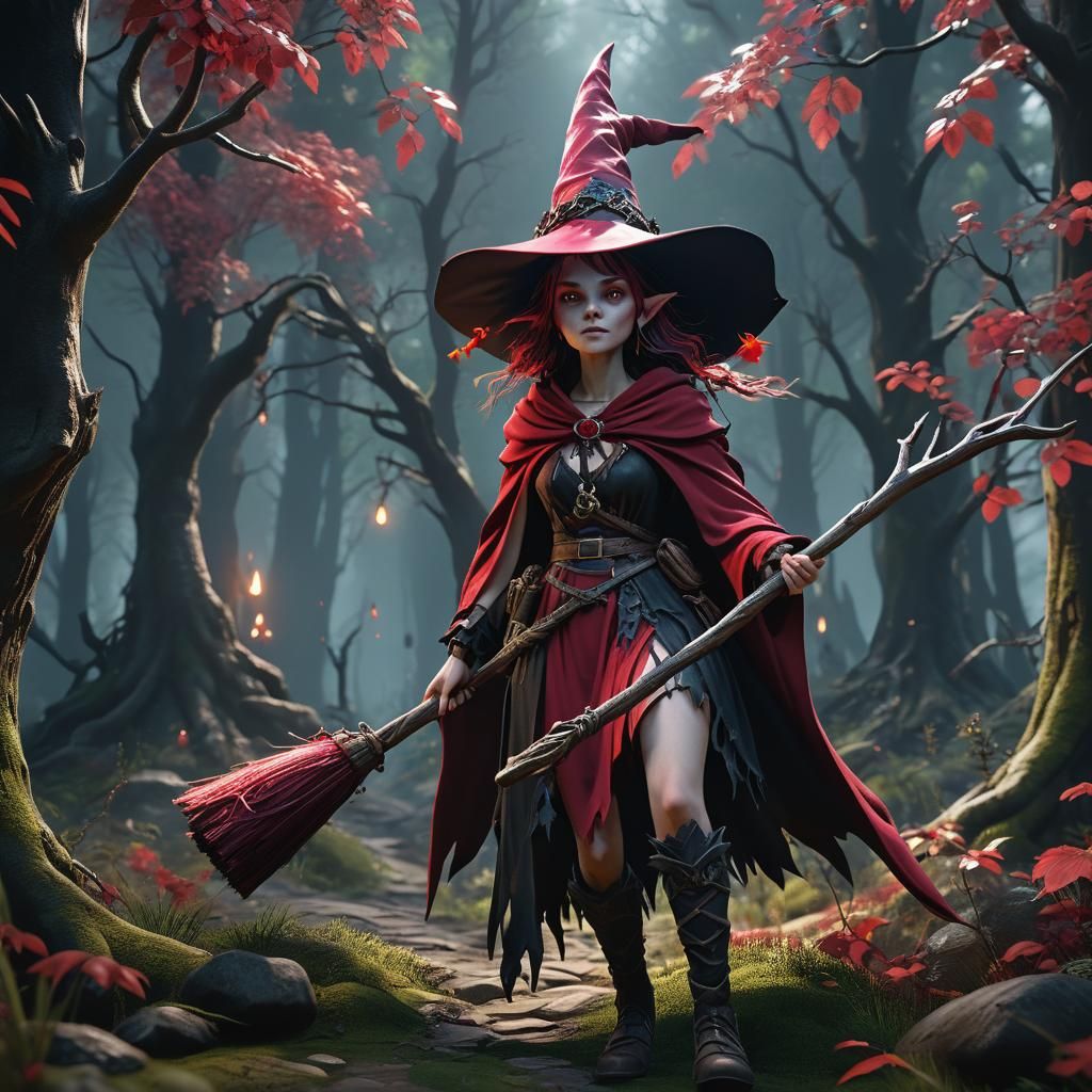 Ruby Forest Witch in 3D Game Cinematic Style