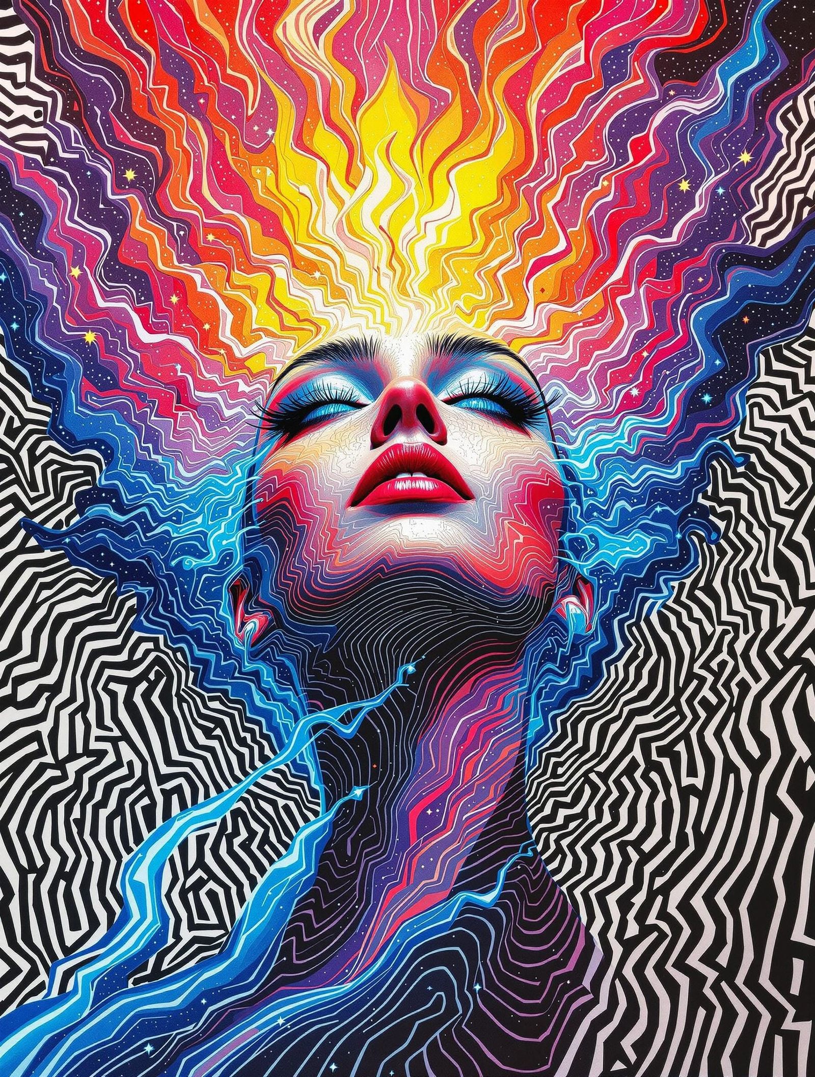 Eastern European Woman Emerges from Geometric Illusions in V...