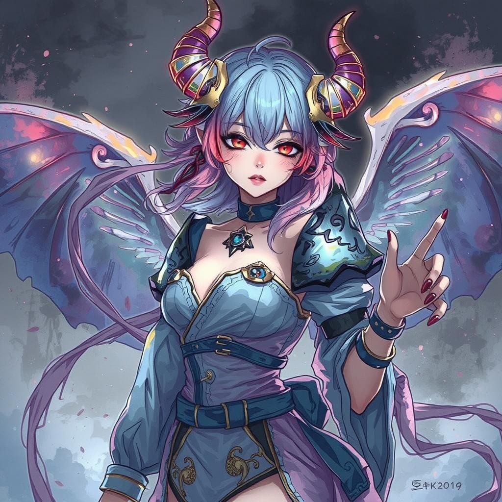 Anime Cyberpunk Demoness with Pastel Skin and Glow