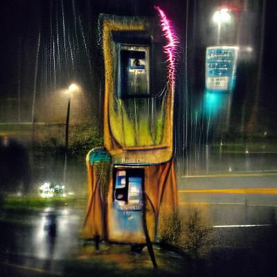 Payphone Booth in Rainy Night Ambiance