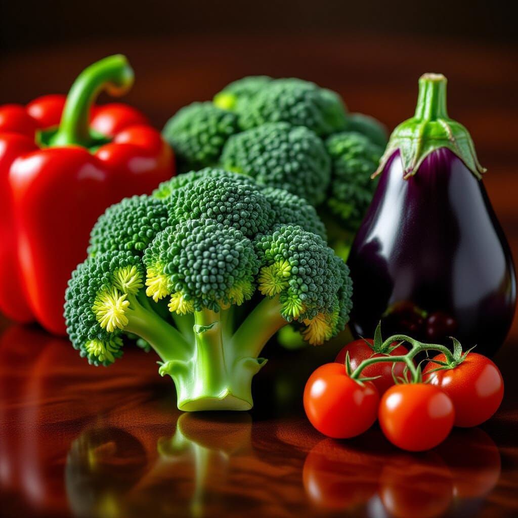 Microscopic Broccoli and Vegetables on Luxury Table