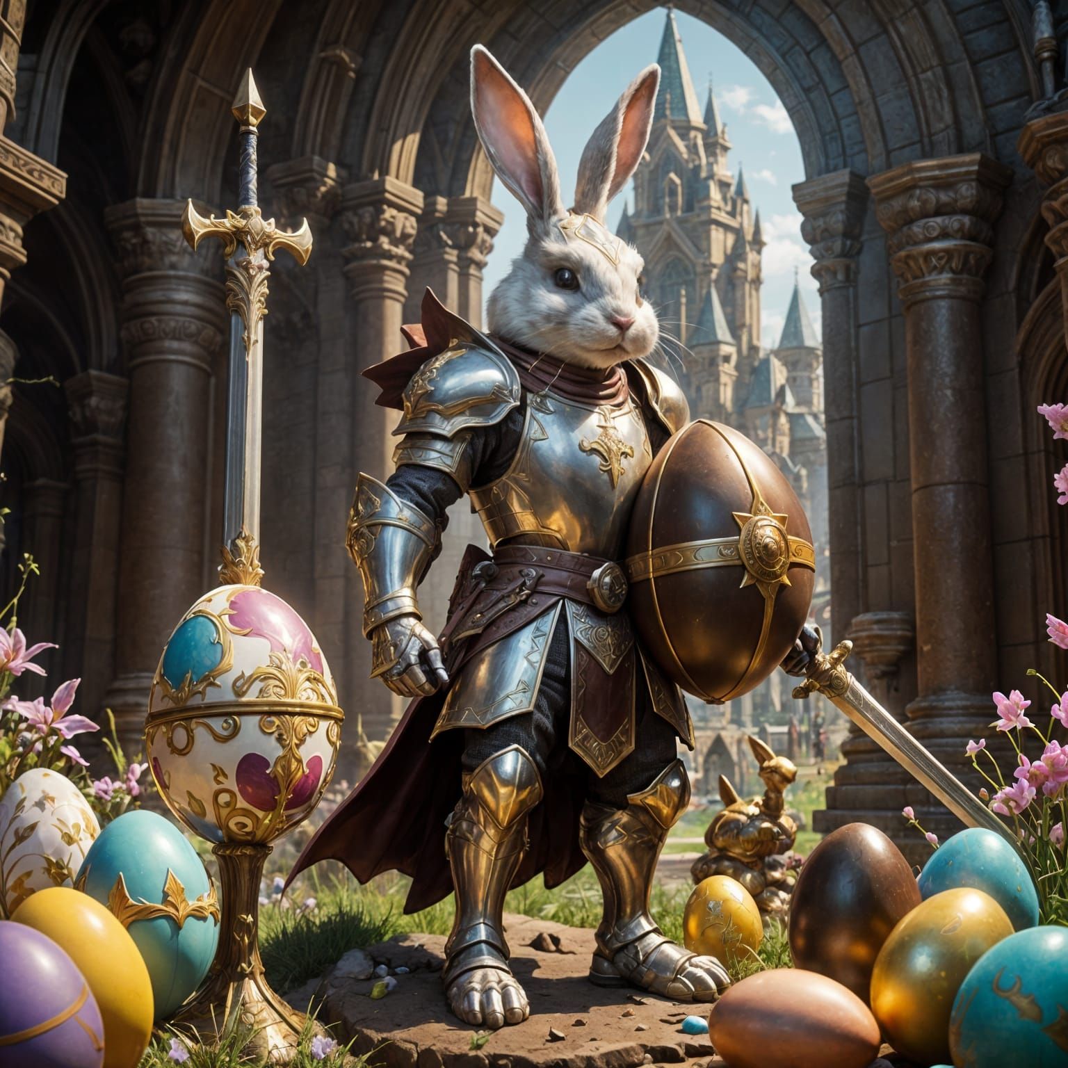 Easter Bunny Knight Guards Chocolate Egg Masterpiece