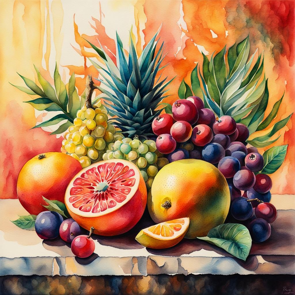 Exotic Fruits Still Life in Watercolor