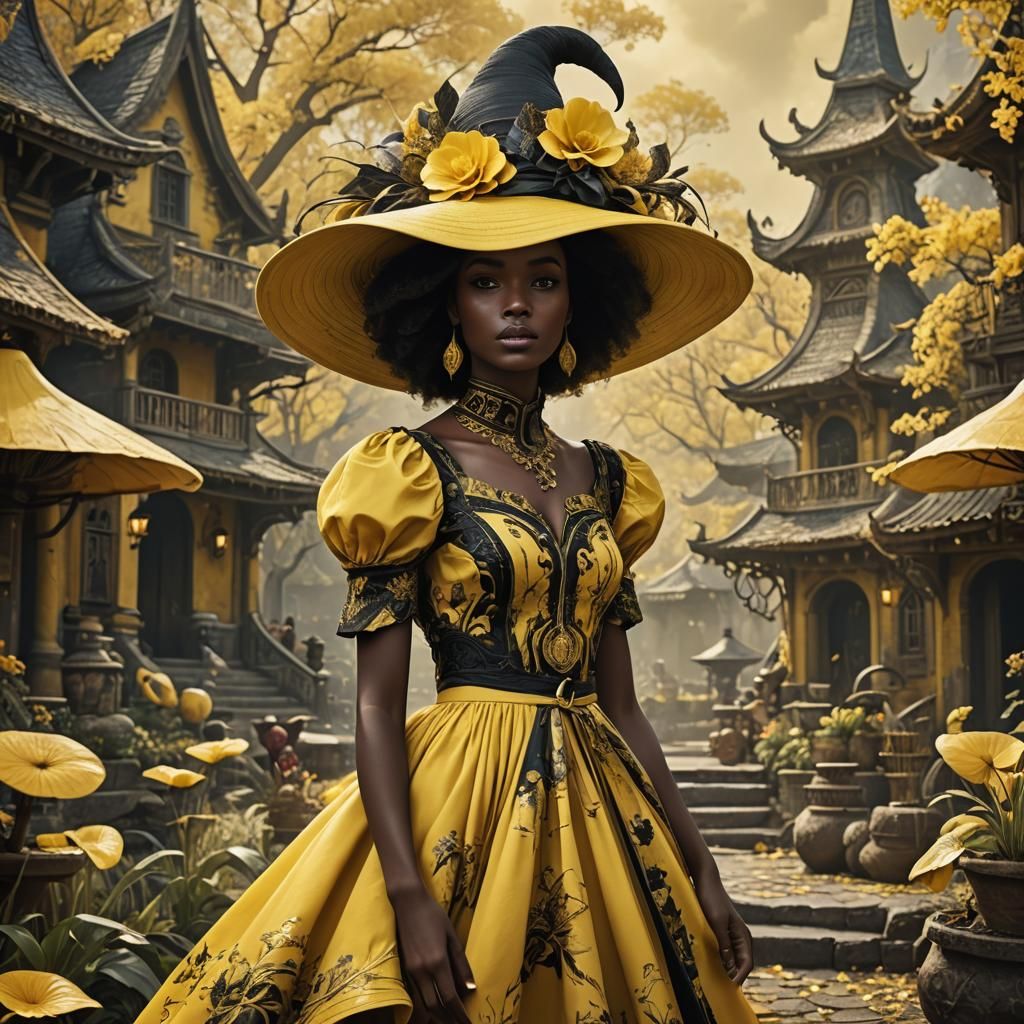 Black Model in Yellow Dress, Fantasy Concept Art