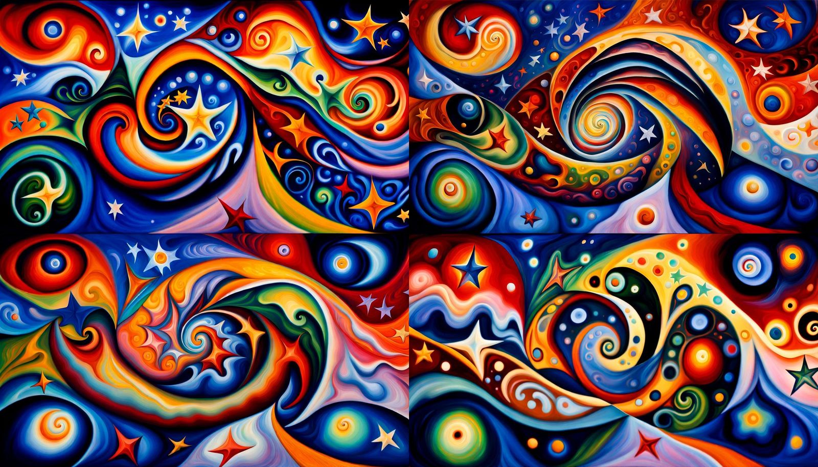 Cosmic Star Dance: Iridescent Impasto Oil Painting