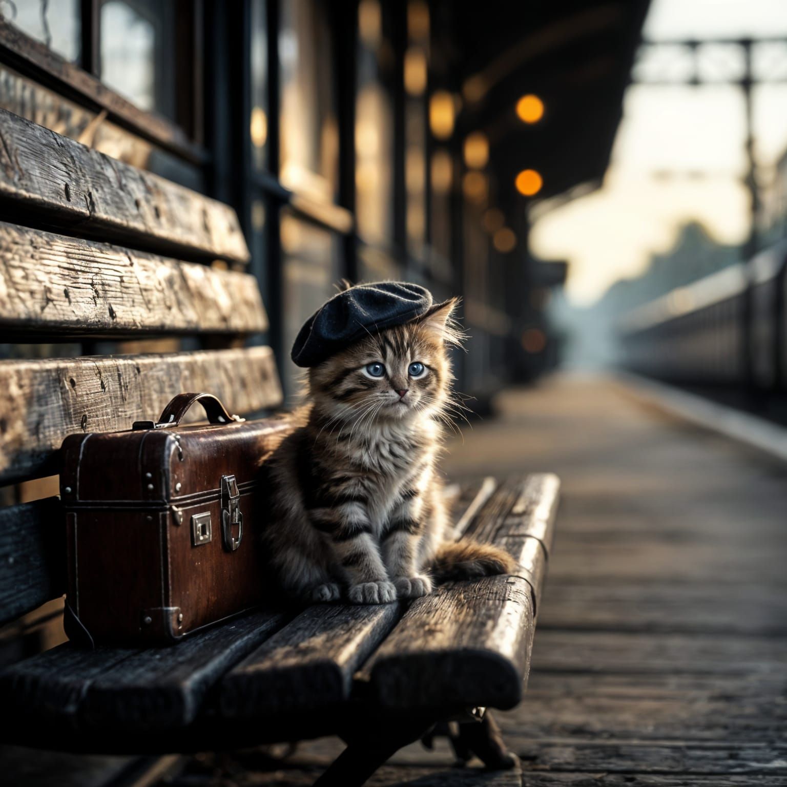 Kitten at Vintage Train Station