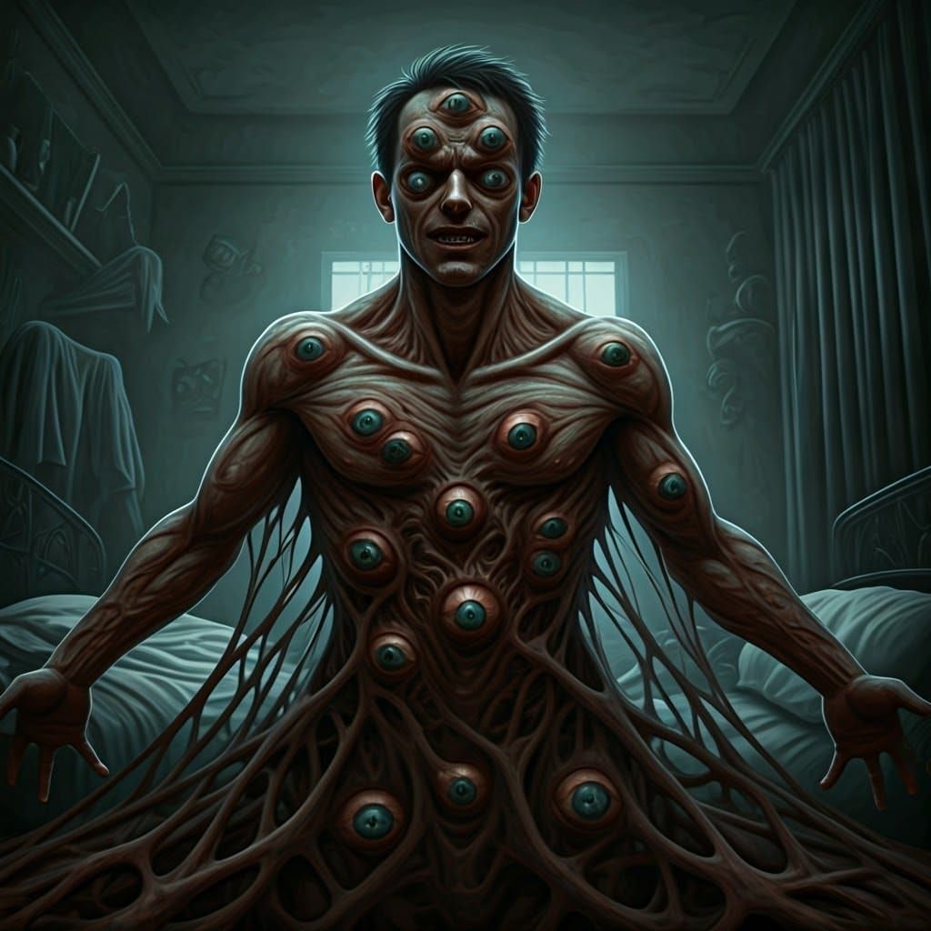 Eldritch Horror Transformation in Biomechanical Style