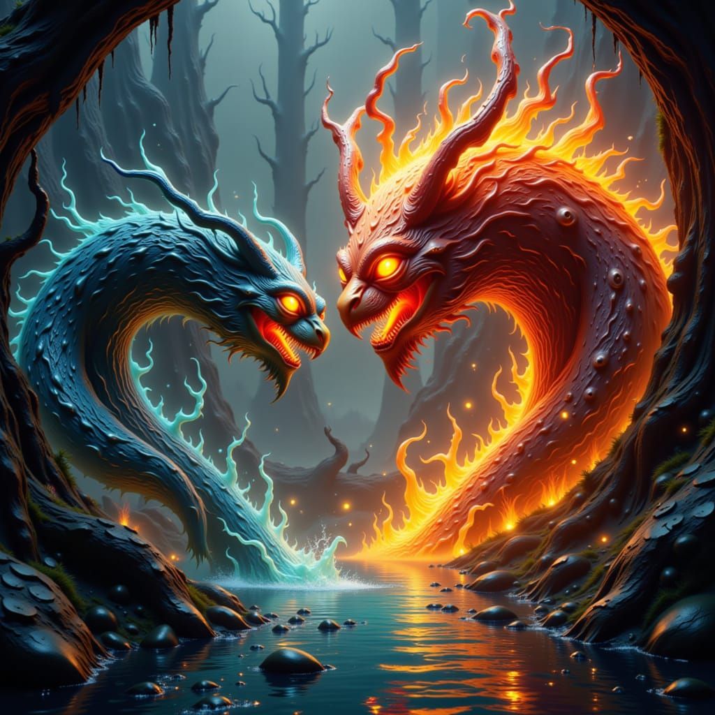 Water River Serpent vs. Lava Fire Monster Clash