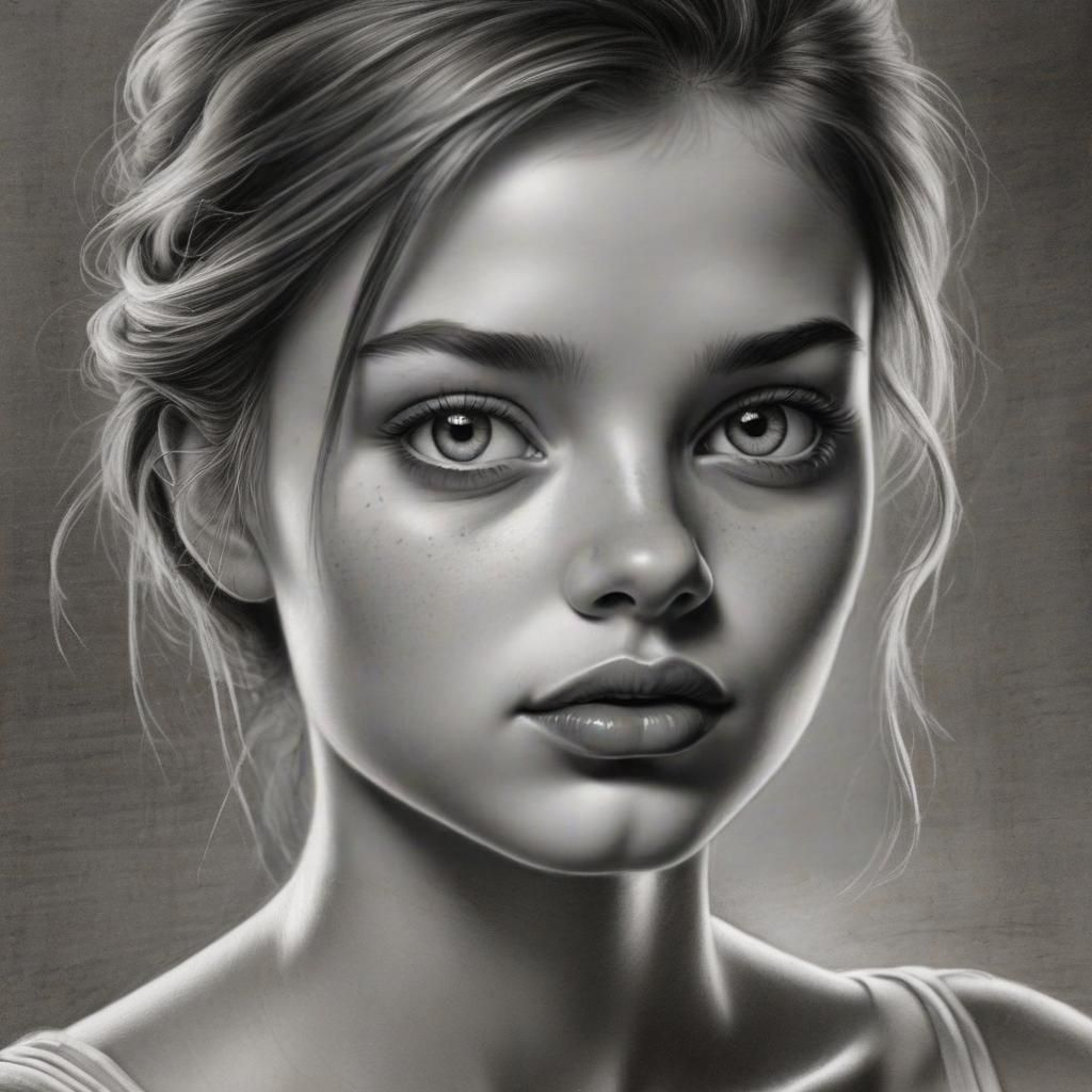 Hyperdetailed Charcoal Drawing of a Pretty Girl's Face
