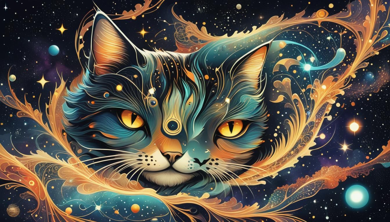 Space Cat Constellation in Manga Anime Style