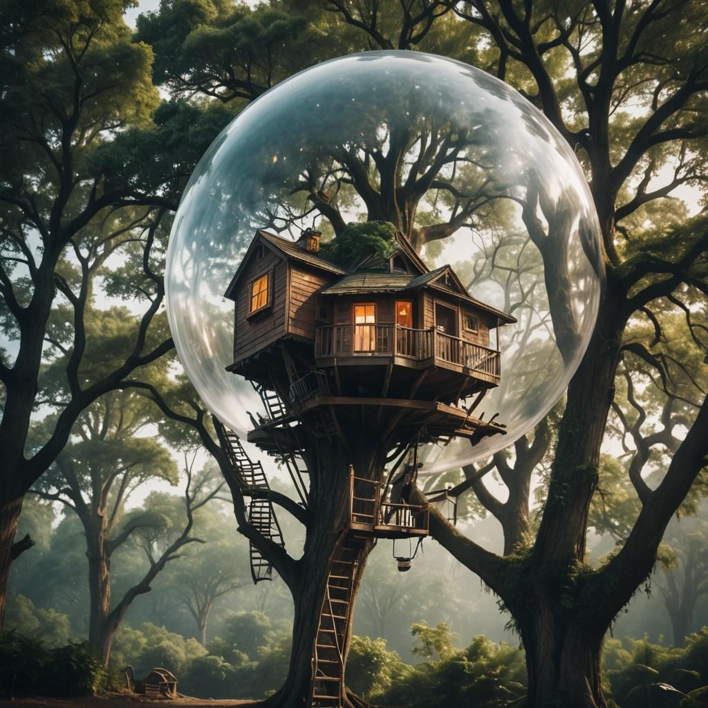 Floating Bubble Treehouse: Cinematic Film Still