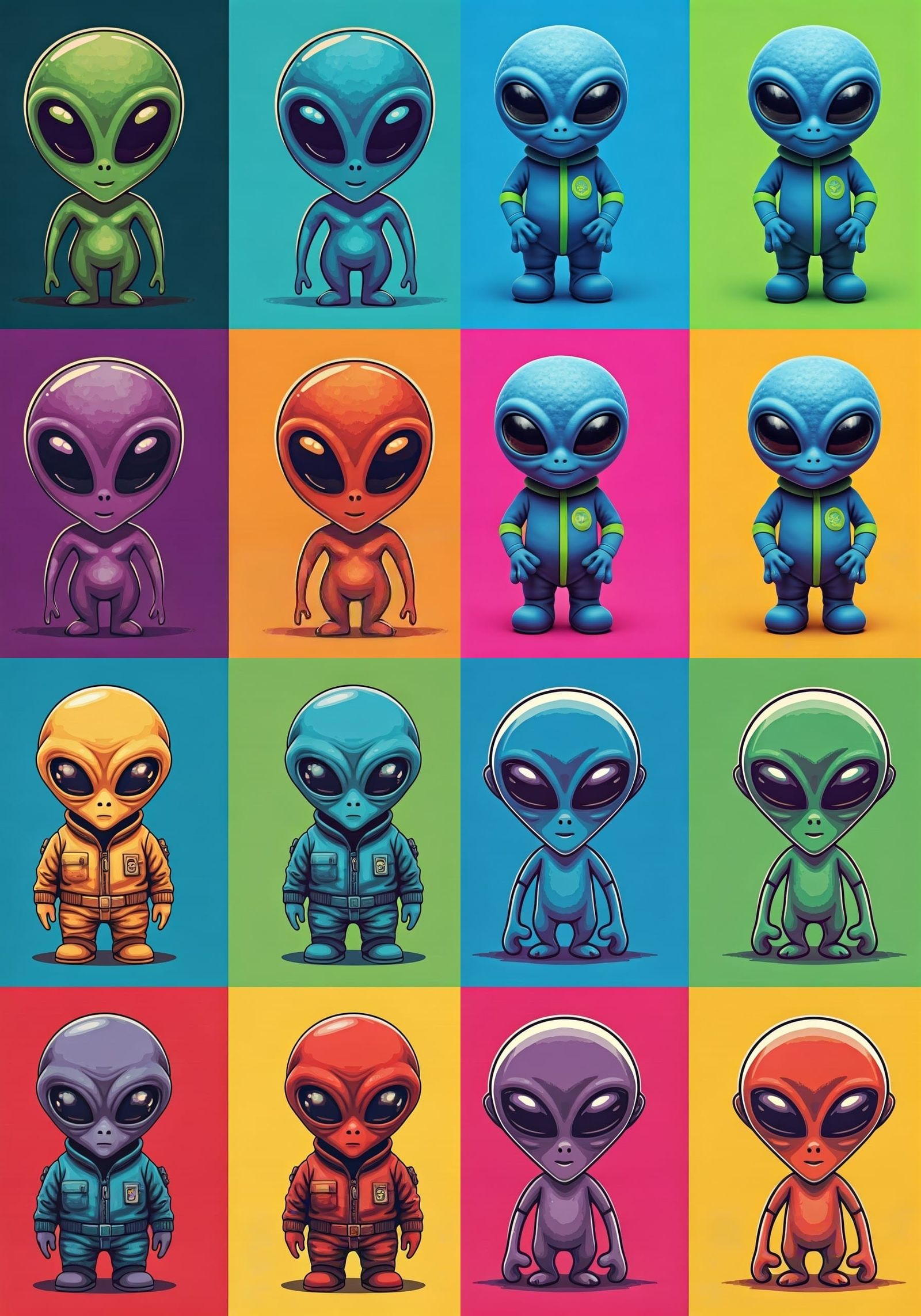 Nostalgic Pop Art Aliens in Vibrant Andy Warhol Tiles