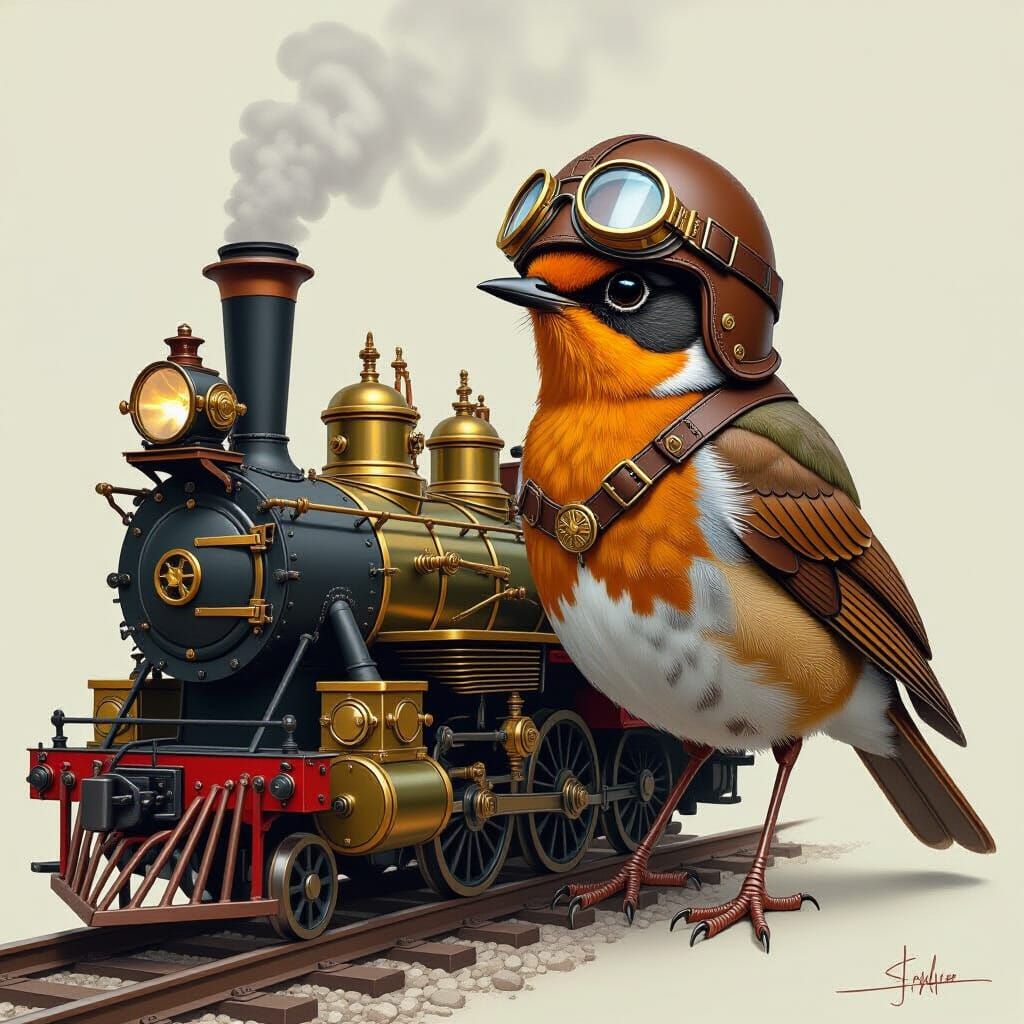 Steampunk Robin and Gleaming Locomotive