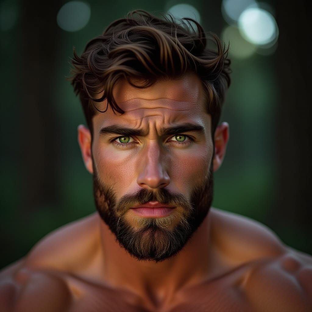 Intense Forest Portrait of a Muscular Man