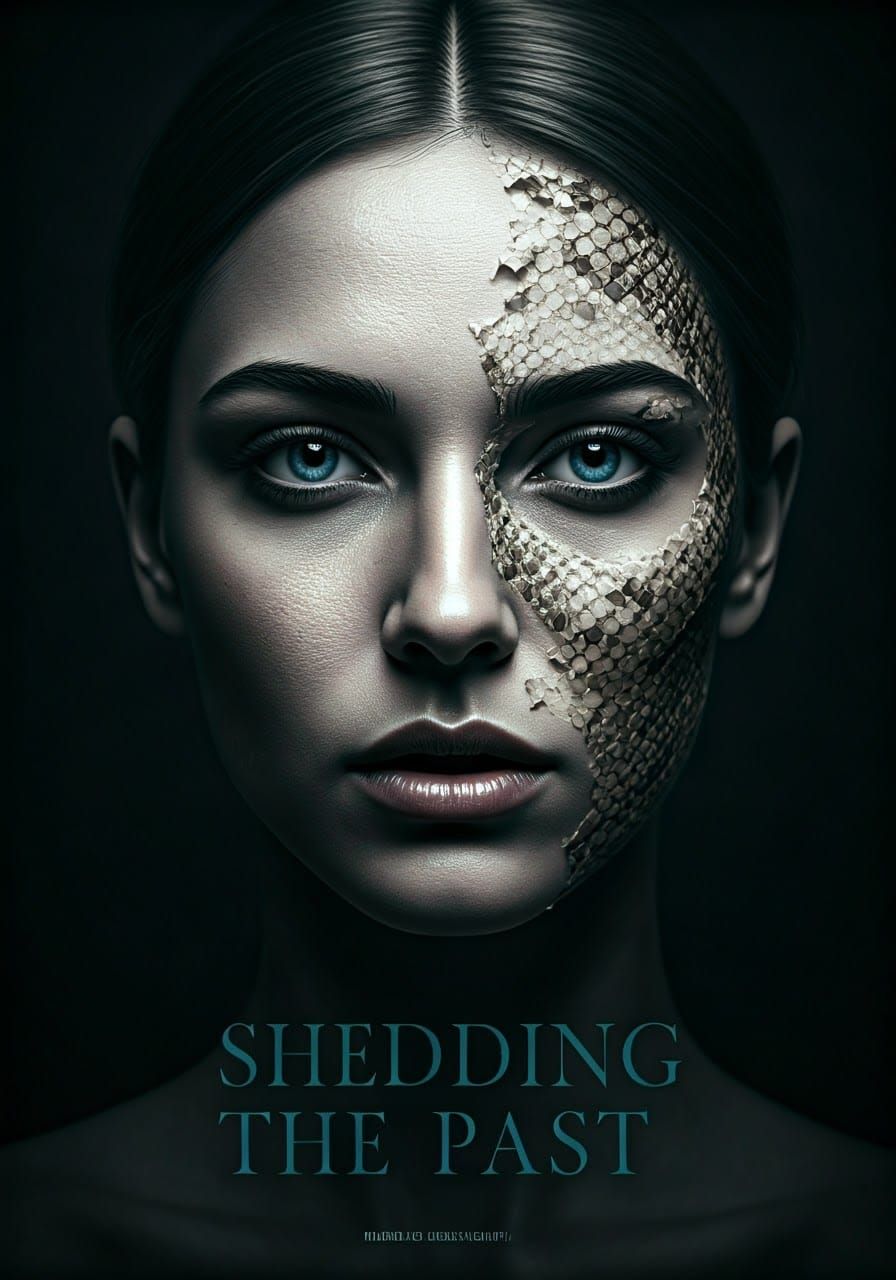 Woman Shedding Snake Skin: Black and White Portrait