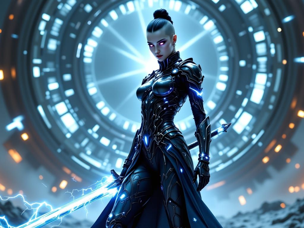 Futuristic Warrior Emerging from Portal