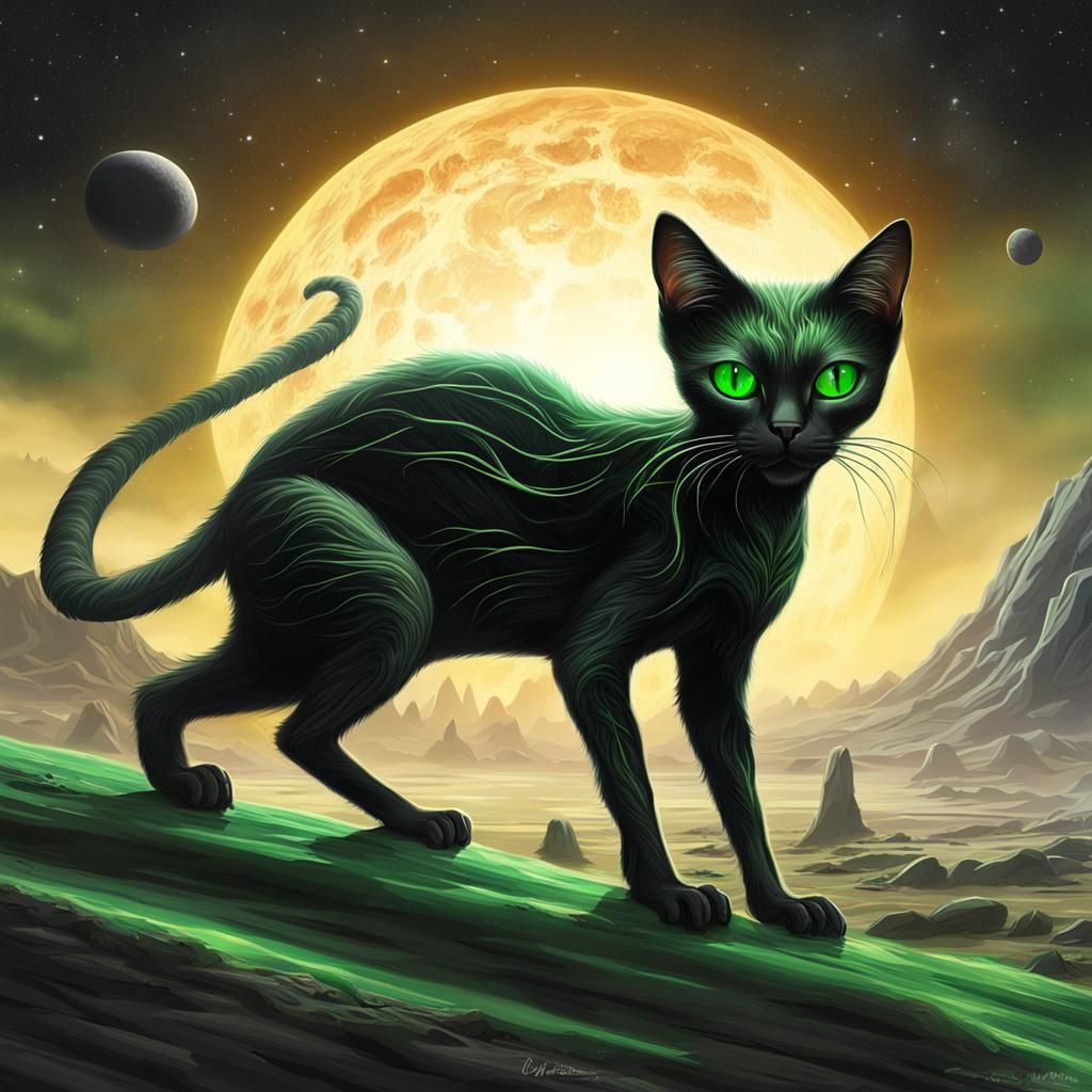 Alien Cat on Exoplanet in Speculative Biology Art