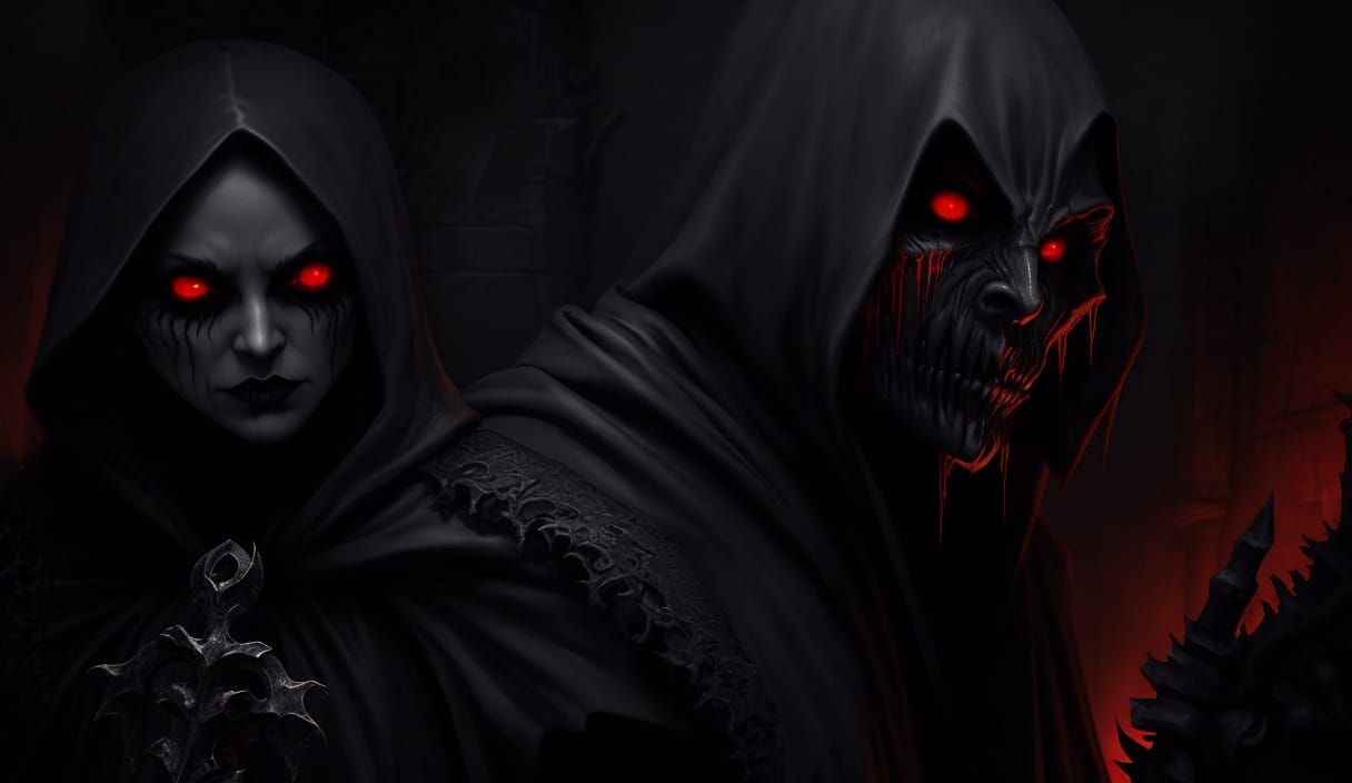 Gothic Shadow Figure with Glowing Eyes in Moonlit Alley