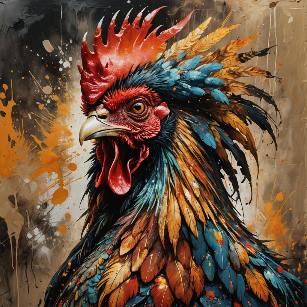 Vibrant Expressionist Fire Rooster Masterpiece