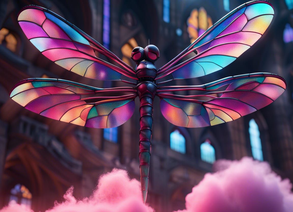 Stained Glass Dragonflies in a Flossy Sky